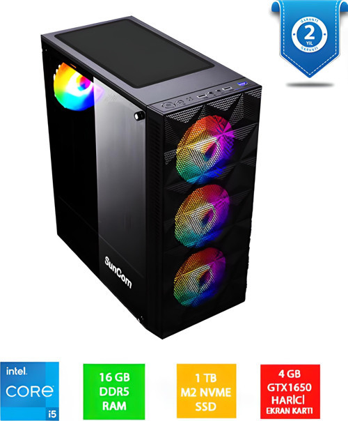 Gaming SG1-124 i5-12400F 16GB 1TB SSD 4gb GTX1650 DOS Masaüstü PC