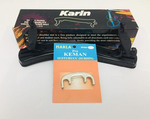 Keman Yastık (2/4-3/4-4/4) + Marla Gümüş Renk Metal Keman Susturucusu Seti