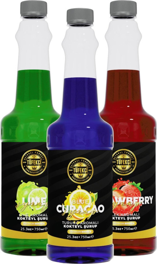 Çilek-Turunç-Lime 3'Lü Avantajlı Paket Kokteyl, Pasta Ve Kahve Şurubu (750 Ml X 3)