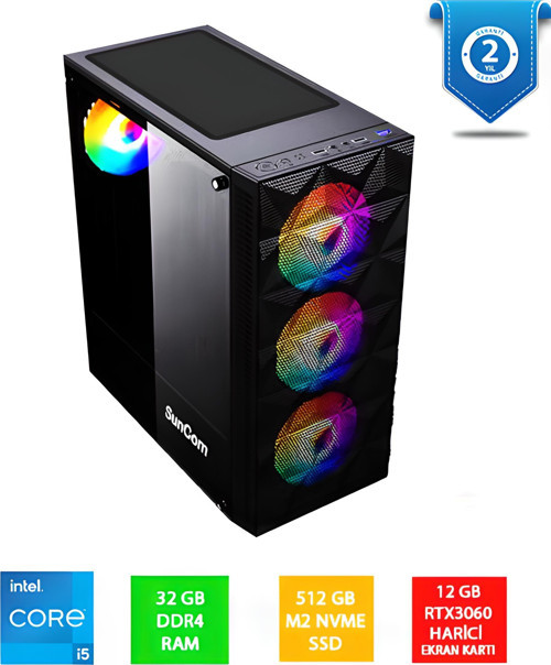 Gaming SG1-115 i5-12400F 32GB 512GB SSD 12GB RTX3060 DOS Masaüstü PC