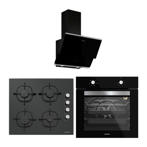 Siyah Cam Ankastre Set (3490 Oslo Davlumbaz - CS5335B02 Ocak - BO6501B01 Fırın)