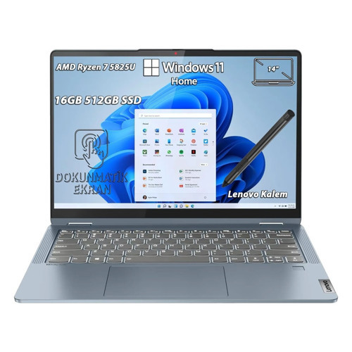 IdeaPad Flex 5 14ABR8 AMD Ryzen 7 5825U 16GB 512GB SSD 14" WUXGA (1920x1200) IPS Panel Windows 11 Home Taşınabilir Bilgi