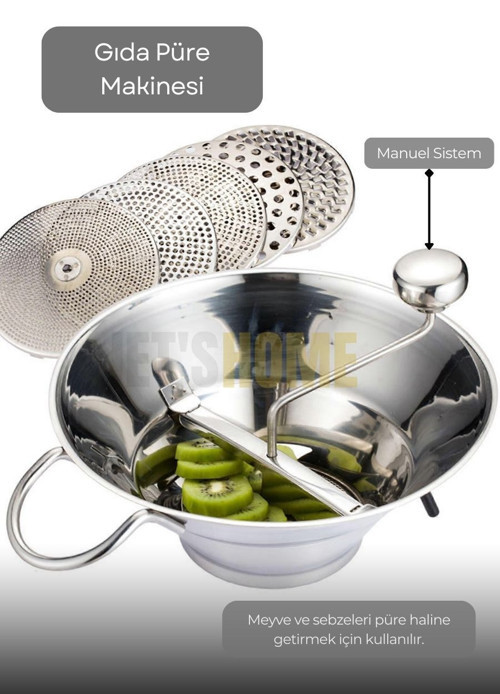 Kollu Püre Makinesi Paslanmaz Mama Yapma Makinesi Çelik Sosluk Yapma Makinesi Yedek Bıçaklı 30x13,5 cm