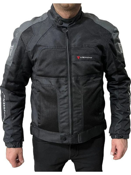 Motosiklet Montu Erkek Siyah-Gri Dynamic V2 Mont 4 Mevsim Motorcu Mont