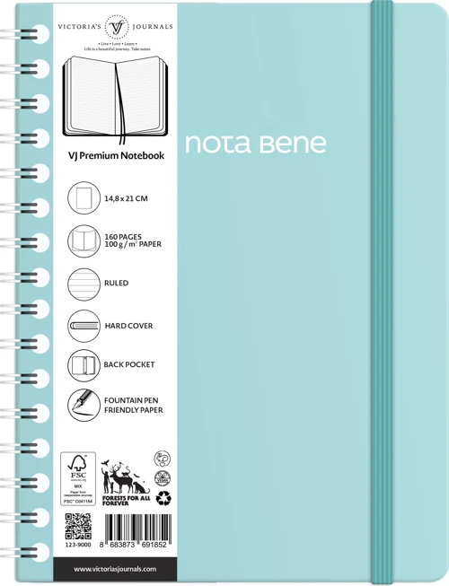 Victoria's Journals Nota Bene Spiralli Premium Sert Kapak Defter, 14.8x21 cm, Çizgili