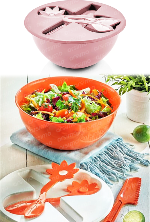 5 Parça Salata Servis Seti | Salata Yapma Servis Seti | Saklama Karıştırma Kabı Kaşık Bıçak Takımı