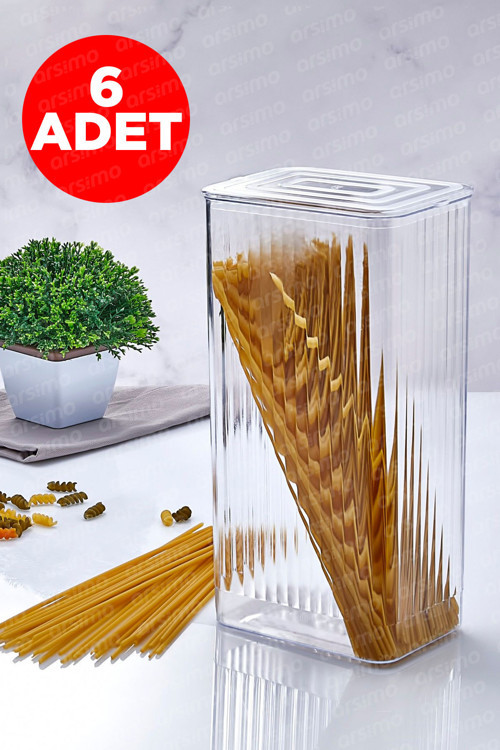 6'lı Dikdörtgen Kristal Saklama Erzak Bakliyat Kabı Seti | 6 Adet Erzak Kabı Set 3200 ml