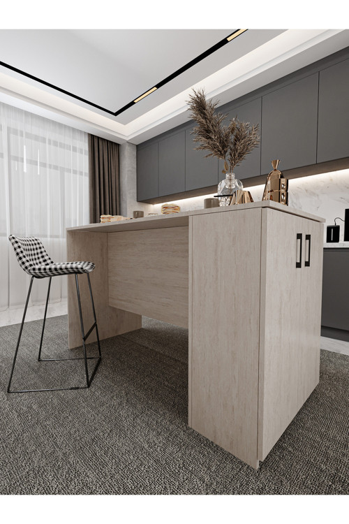 %100 MDFLAM 150cm Dolaplı Yüksek Mutfak Adası Yemek ve Bar Masası MA-04