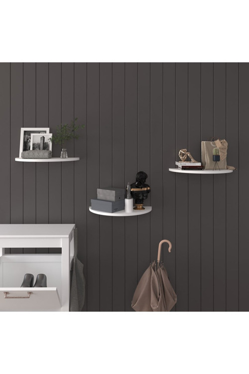 Doğal Modern Organizer Düzenleyici 3'lü Oval Dekoratif Kitaplık Banyo Mutfak Duvar Rafı