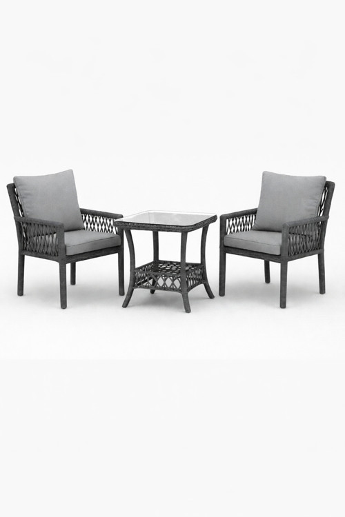Oslo Raddan 1+1 Bistro Set Minderli 2 Kişilik Raddan Oturma Grubu Camlı Sehpa Bahçe Balkon Teras Set