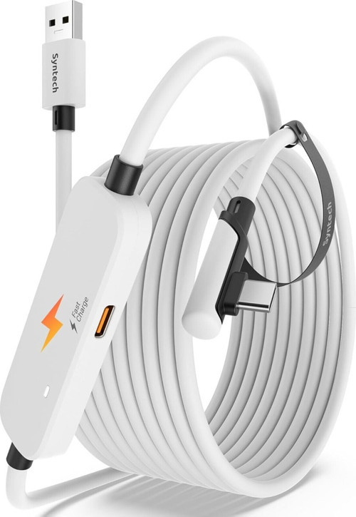 6M USB 3.0 VR Link Kablosu Meta Quest 3S/3/Quest 2 Uyumlu Ekstra Şarj Portlu Beyaz