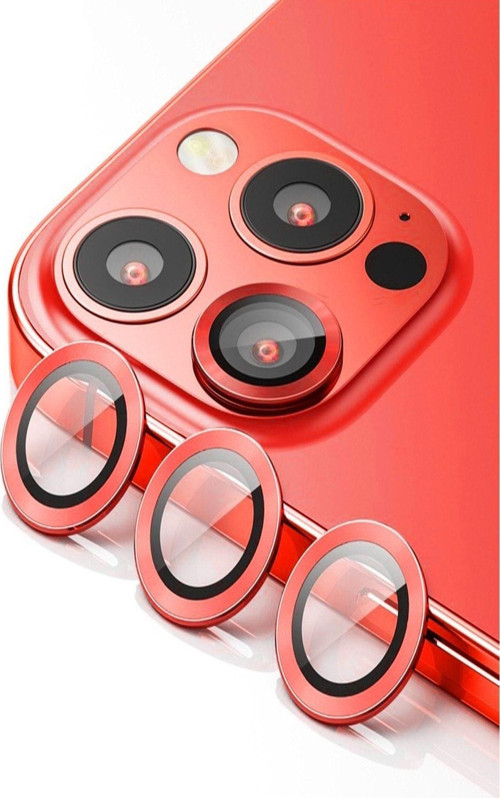 Iphone 11 Pro Max Uyumlu Alüminyum Alaşım Temperli Cam Kamera Lens Koruyucu - Kırmızı