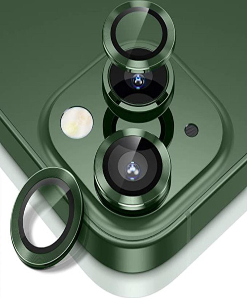Iphone 13 Uyumlu Mini Alüminyum Alaşım Temperli Cam Kamera Lens Koruyucu - Yeşil
