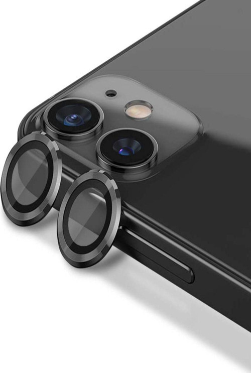 Uyumlu Iphone 12 Mini Alüminyum Alaşım Temperli Cam Kamera Lens Koruyucu - Siyah