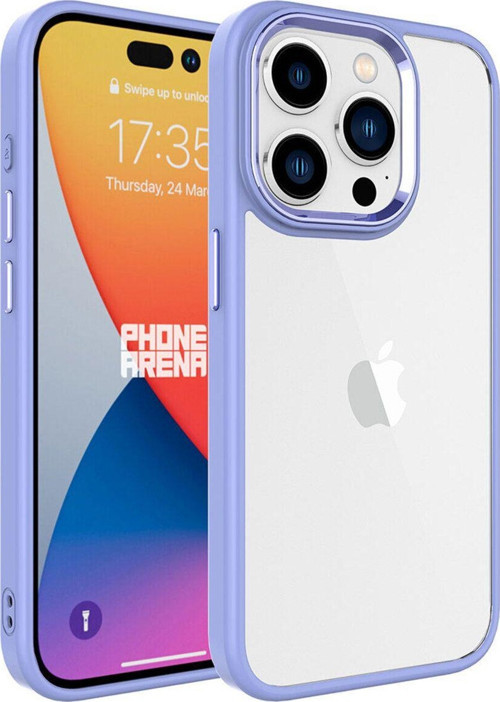 Apple iPhone 15 ProMax Kapak Metal Kamera Korumalı Arkası Şeffaf Silikon Kılıf - Lila