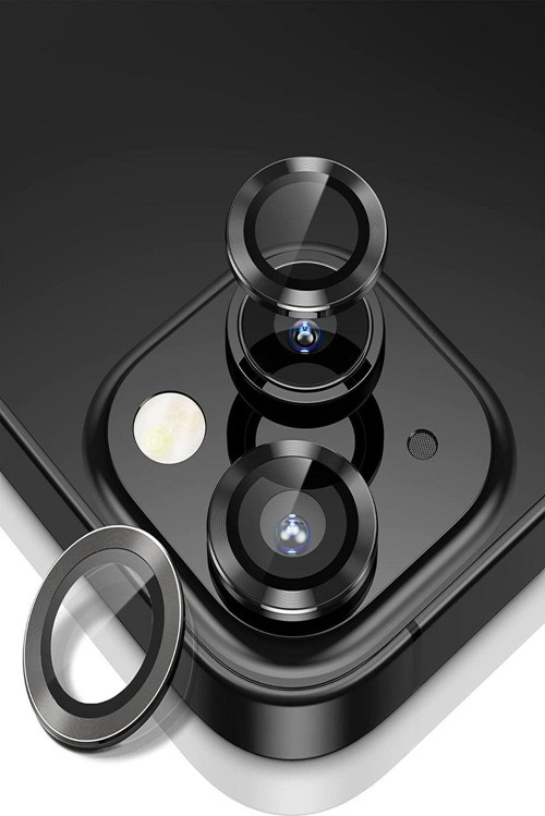 Apple Iphone 13 Alüminyum Alaşım Temperli Cam Kamera Lens Koruyucu - Siyah