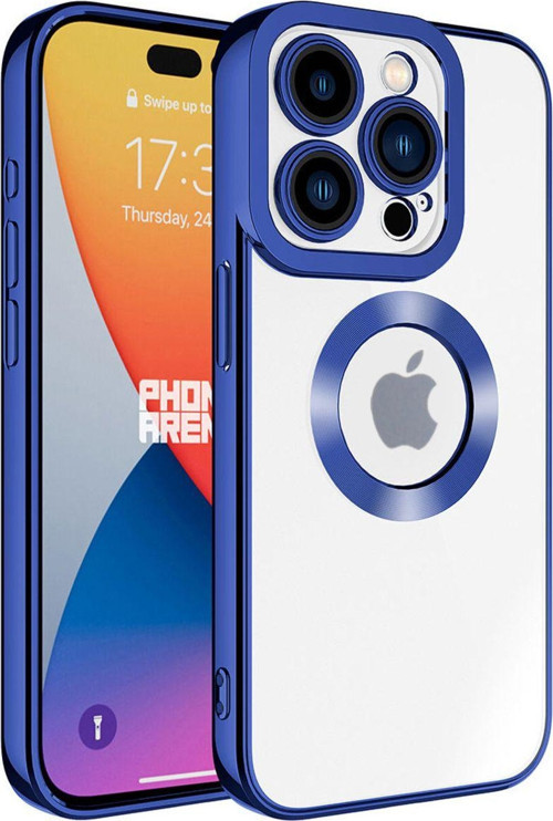 Apple iPhone 15 ProMax Yanları Renkli Lens Korumalı Logo Gösteren Luxury Silikon Kılıf - Mavi
