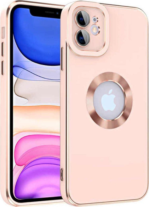Iphone 11 Uyumlu Kapak Mercek Korumalı Logo Gösteren Tasarım Silikon Kılıf - Rose Gold