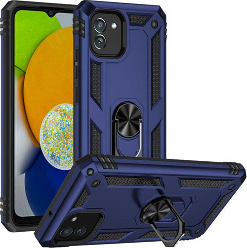 Samsung Galaxy A03 Kapak Military Yüzüklü Stantlı Panzer Tank Kılıf - Lacivert