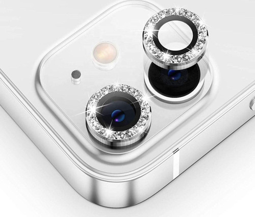 Iphone 12 Mini Taşlı Tasarım Temperli Cam Kamera Koruyucu - Gümüş