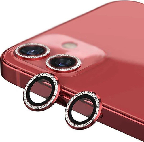 Iphone 12 Mini Taşlı Tasarım Temperli Cam Kamera Koruyucu - Kırmızı