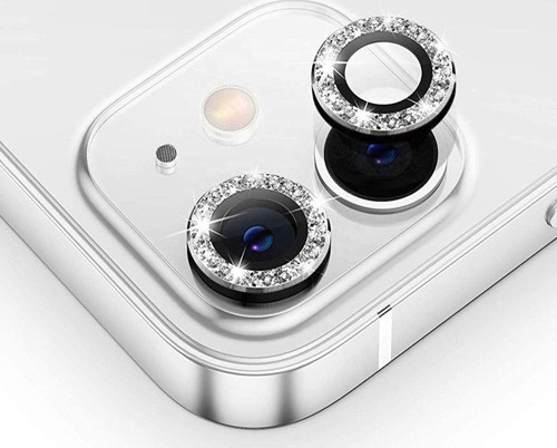 Iphone 12 Mini Taşlı Tasarım Temperli Cam Kamera Koruyucu - Siyah