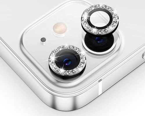 Iphone 12 Taşlı Tasarım Temperli Cam Kamera Koruyucu - Siyah
