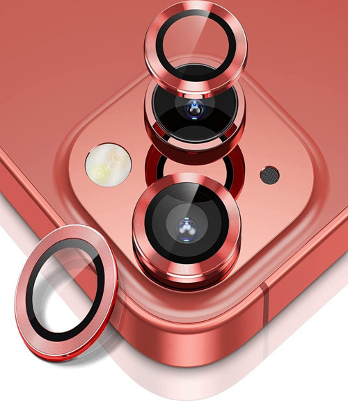 Iphone 13 Uyumlu Mini Alüminyum Alaşım Temperli Cam Kamera Lens Koruyucu - Kırmızı