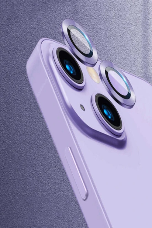 Iphone 13 Uyumlu Mini Alüminyum Alaşım Temperli Cam Kamera Lens Koruyucu - Lila