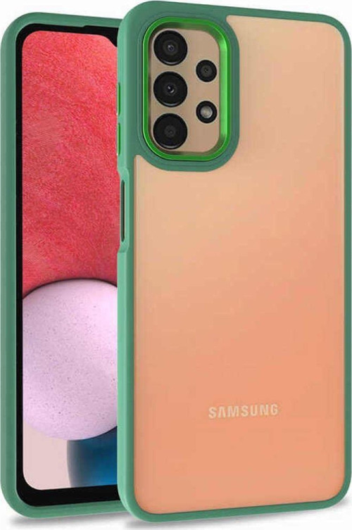 Samsung Galaxy A13 4g Kapak Metal Kamera Korumalı Arkası Şeffaf Silikon Kılıf - Yeşil