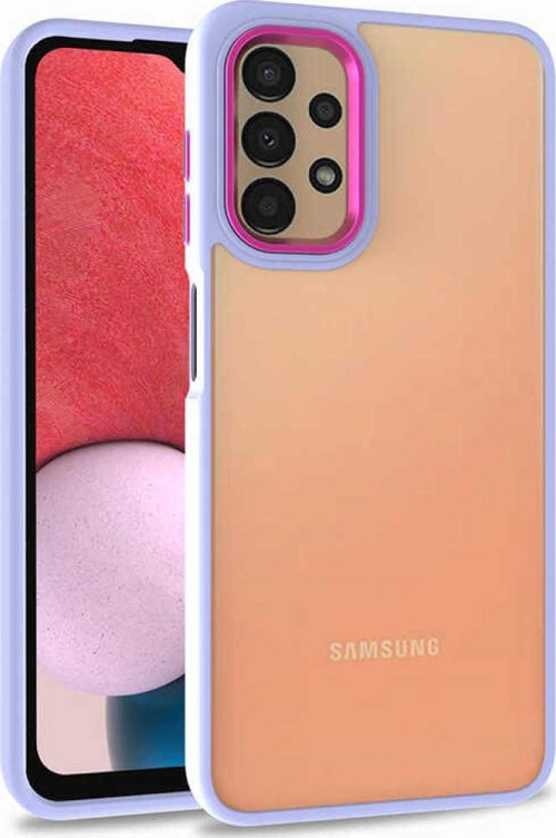 Samsung Galaxy A13 4g Uyumlu Kapak Metal Kamera Korumalı Arkası Şeffaf Silikon Kılıf - Lila