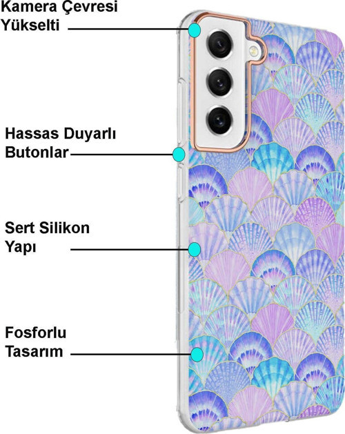Samsung Galaxy A32 4g Kapak Deniz Kabuğu Desenli Parlak Silikon Kılıf - Lila