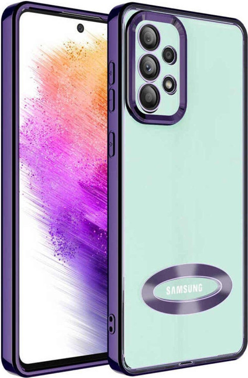 Samsung Galaxy A33 Kapak Yanları Renkli Lens Korumalı Logo Gösteren Luxury Silikon Kılıf - Mor