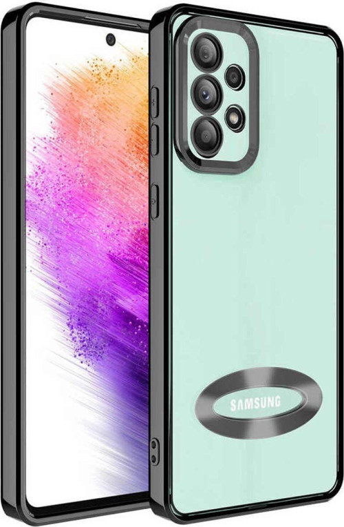 Samsung Galaxy A33 Kapak Yanları Renkli Lens Korumalı Logo Gösteren Luxury Silikon Kılıf - Siyah