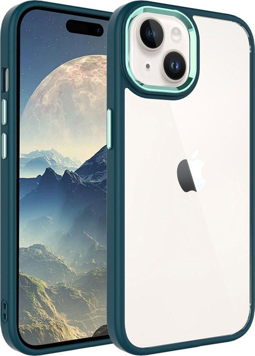 Apple iPhone 15 Plus Kapak Metal Kamera Korumalı Arkası Şeffaf Silikon Kılıf - Yeşil