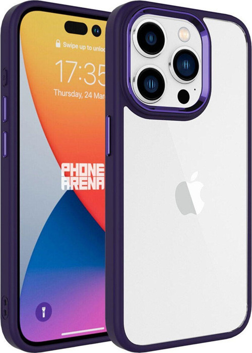 Apple iPhone 15 ProMax Kapak Metal Kamera Korumalı Arkası Şeffaf Silikon Kılıf - Mor