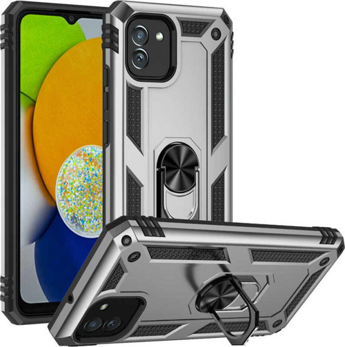 Samsung Galaxy A03 Kapak Military Yüzüklü Stantlı Panzer Tank Kılıf - Gri