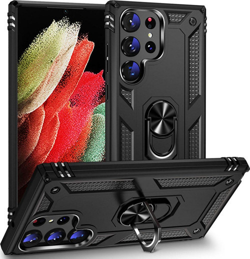 Samsung Galaxy S23 Ultra Kapak Military Yüzüklü Stantlı Panzer Tank Kılıf - Siyah
