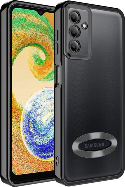 Samsung Galaxy A24 Yanları Renkli Lens Korumalı Logo Gösteren Şeffaf Luxury Silikon Kılıf - Siyah
