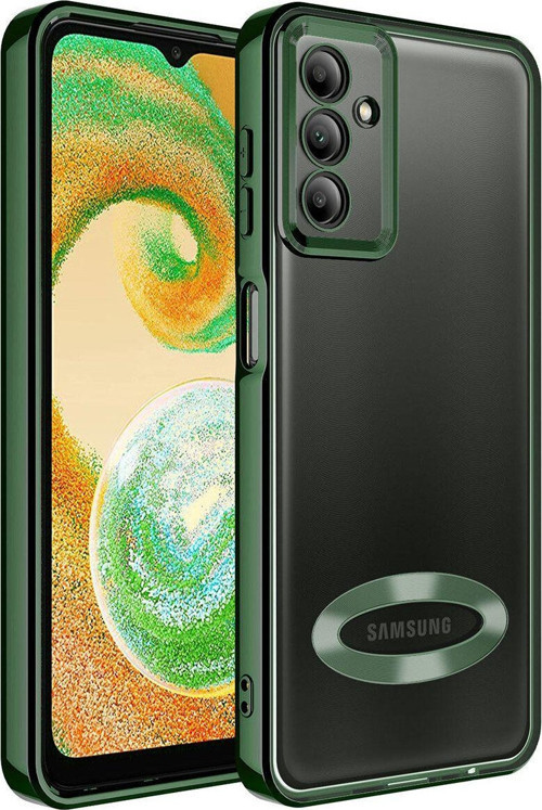 Samsung Galaxy A24 Yanları Renkli Lens Korumalı Logo Gösteren Şeffaf Luxury Silikon Kılıf - Yeşil