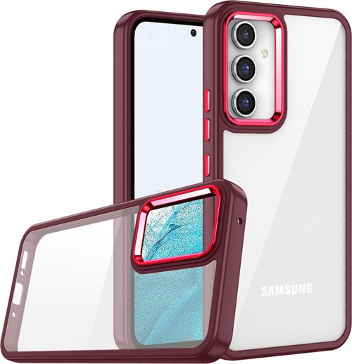Samsung Galaxy A34 Kapak Metal Kamera Korumalı Arkası Şeffaf Silikon Kılıf - Kırmızı