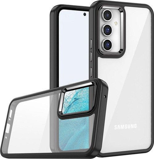 Samsung Galaxy A34 Kapak Metal Kamera Korumalı Arkası Şeffaf Silikon Kılıf - Siyah