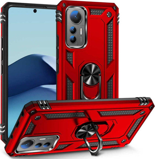 Xiaomi Mi 12 Lite Kapak Military Yüzüklü Stantlı Panzer Tank Kılıf - Kırmızı
