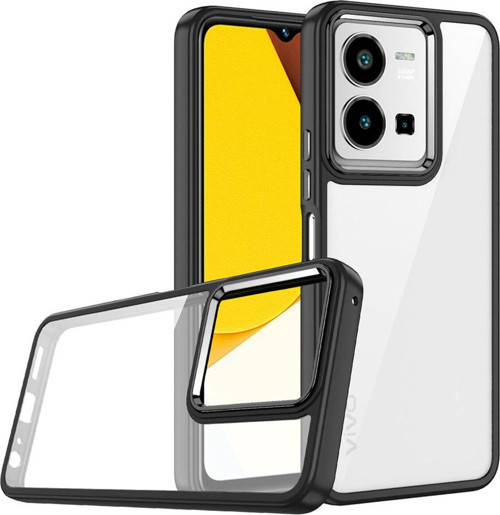 Vivo Y22 Kapak Metal Kamera Korumalı Arkası Şeffaf Silikon Kılıf - Siyah