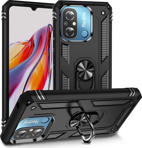 Xiaomi Redmi 12C Kapak Military Yüzüklü Stantlı Panzer Tank Kılıf - Siyah