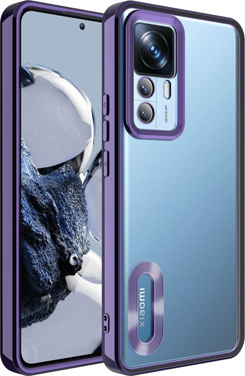 Xiaomi Mi 12T Pro Yanları Renkli Lens Korumalı Logo Gösteren Luxury Silikon Kılıf - Mor