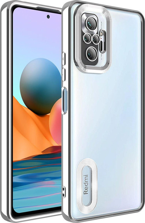 Xiaomi Redmi Note 10 Pro Yanları Renkli Lens Korumalı Logo Gösteren Luxury Kılıf - Gri