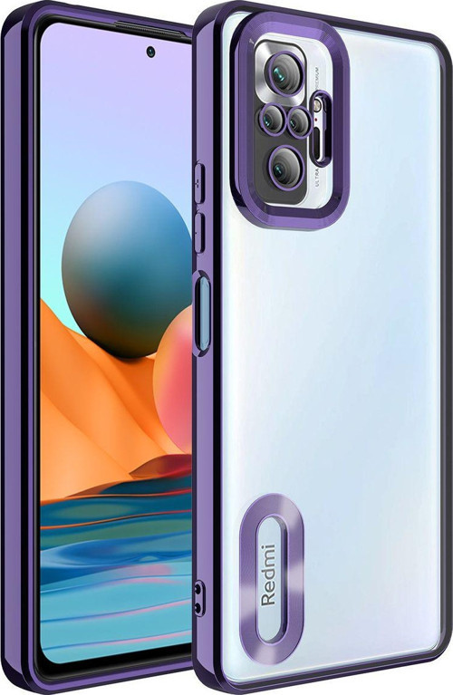 Xiaomi Redmi Note 10 Pro Yanları Renkli Lens Korumalı Logo Gösteren Luxury Silikon Kılıf - Mor