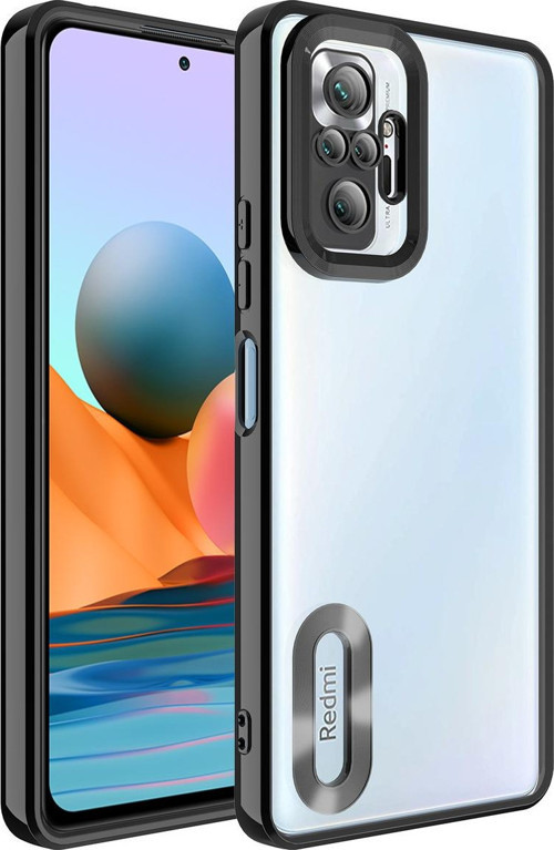 Xiaomi Redmi Note 10 Pro Yanları Renkli Lens Korumalı Logo Gösteren Luxury Silikon Kılıf - Siyah