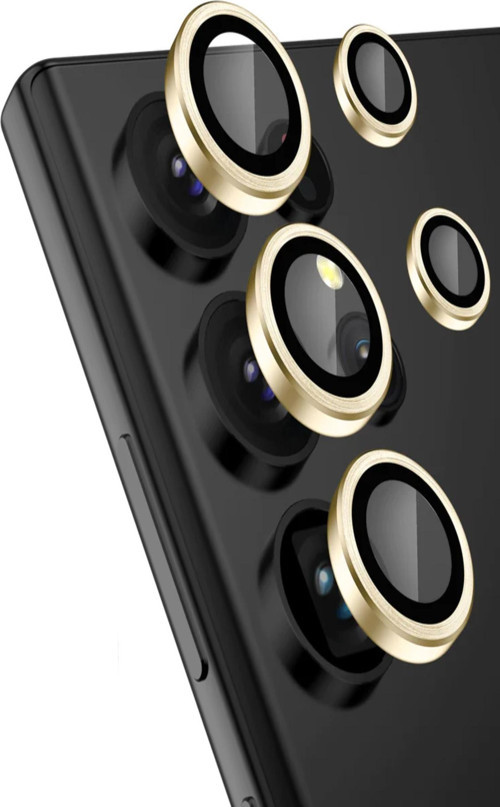 Samsung Galaxy S23 Ultra Alüminyum Alaşım Temperli Cam Kamera Lens Koruyucu - Gold